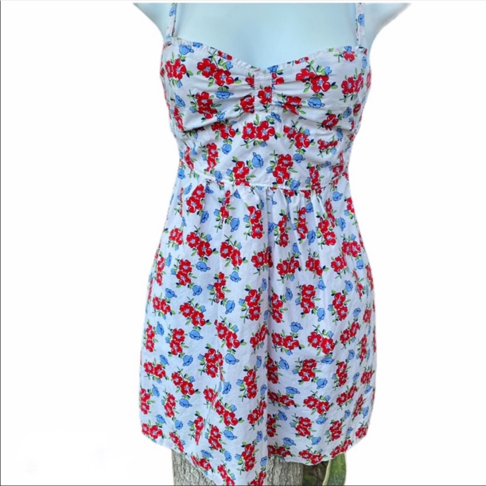 Hollister White Summer Dress with Red & Blue Floral Print